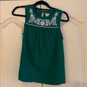J.Crew green embroidery top